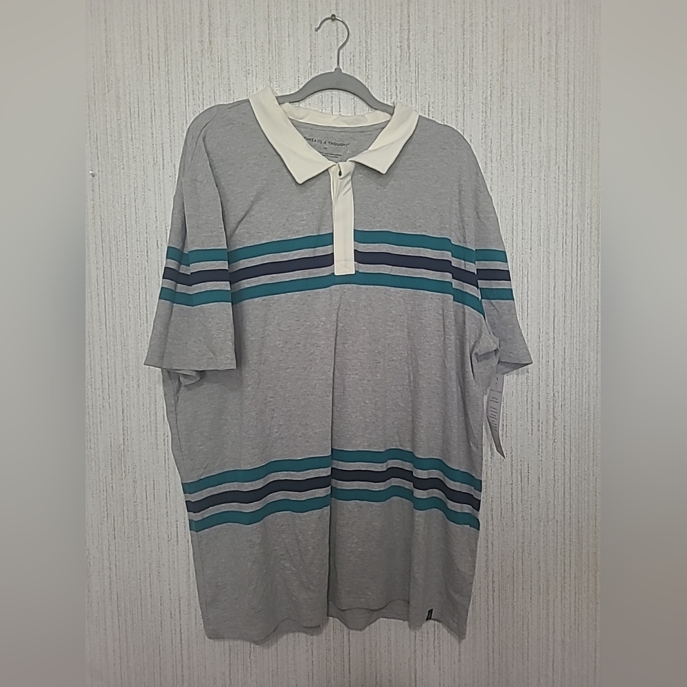 NWT Threads 4 Thought Mens Size XXL Gray Striped Polo Shirt